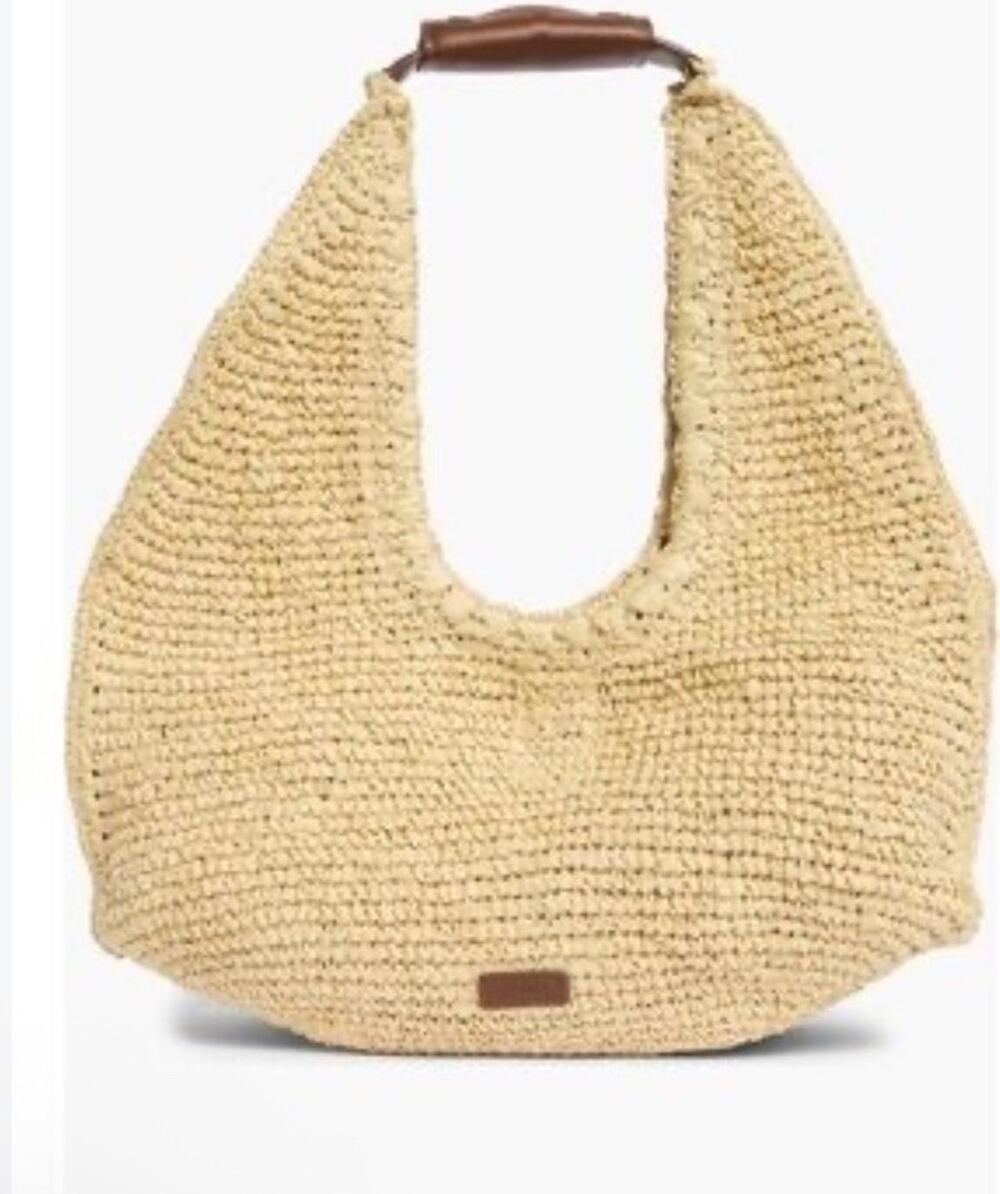 BCBG Woven Raffia Shoulder Bag In Brown NWT READ $128